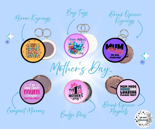 ✨ Mother's Day 👩 | Badge Pins, Keyrings & More ✨