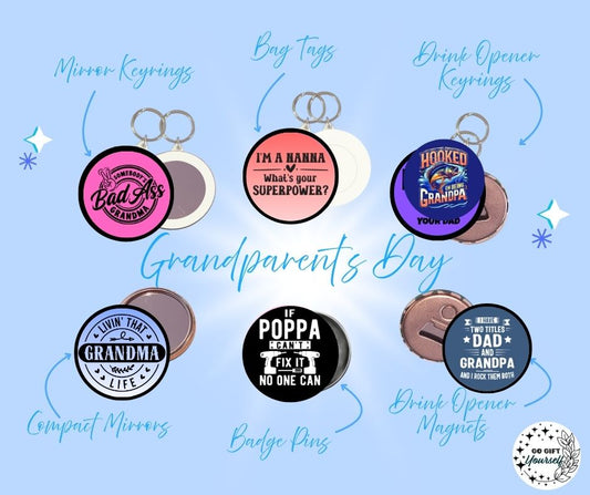 ✨ Grandparent's Day 👵👴  | Badge Pins, Keyrings & More ✨