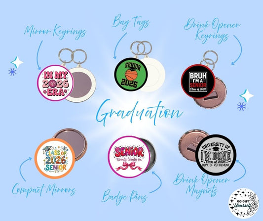 ✨ Graduation 🎓 | Badge Pins, Keyrings & More ✨