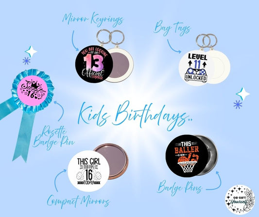 ✨ Birthday Badges Pre-teen and Teen 🎂 | Badge Pins, Keyrings & More ✨