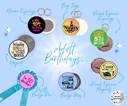 ✨30th Birthday Badges 🎂 | Badge Pins, Keyrings & More ✨
