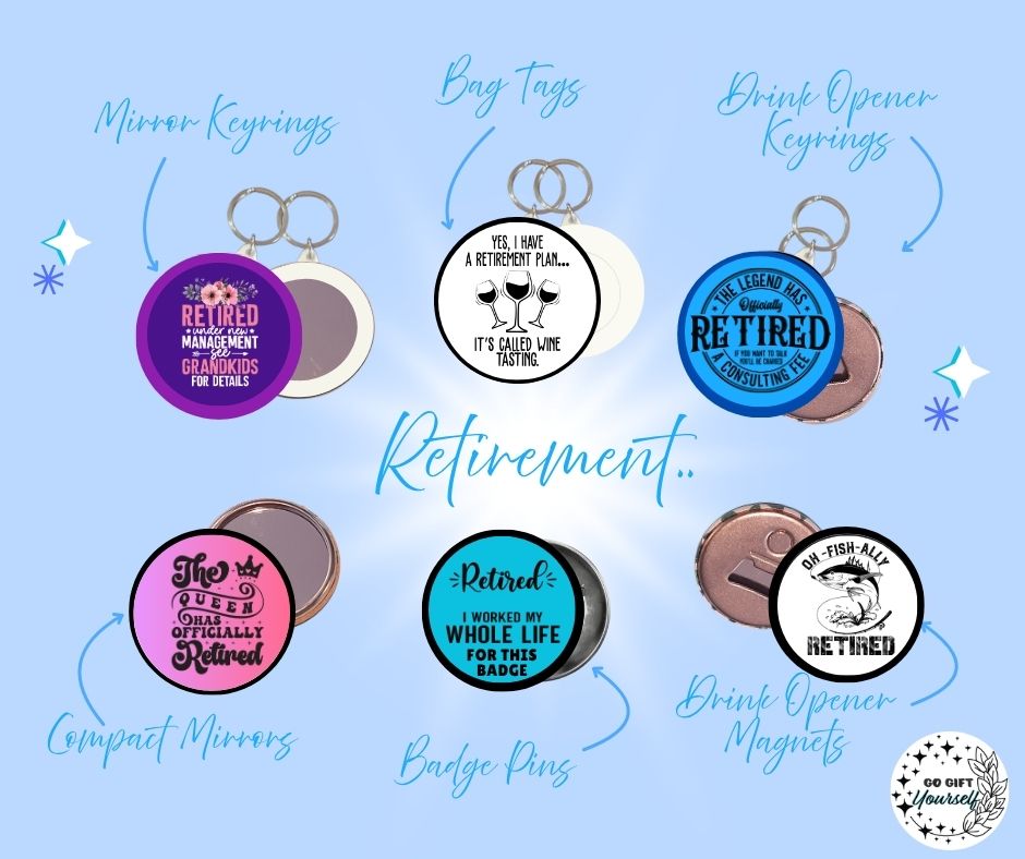 ✨ Retirement 🧓 | Badge Pins, Keyrings & More ✨