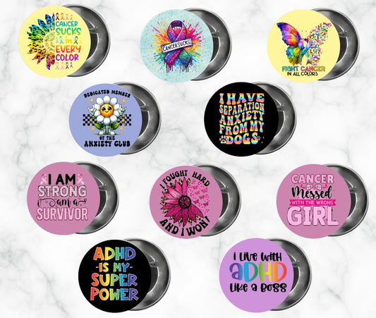 ✨ Novelty Badge Pins | Health Awareness and Wellbeing 🩹