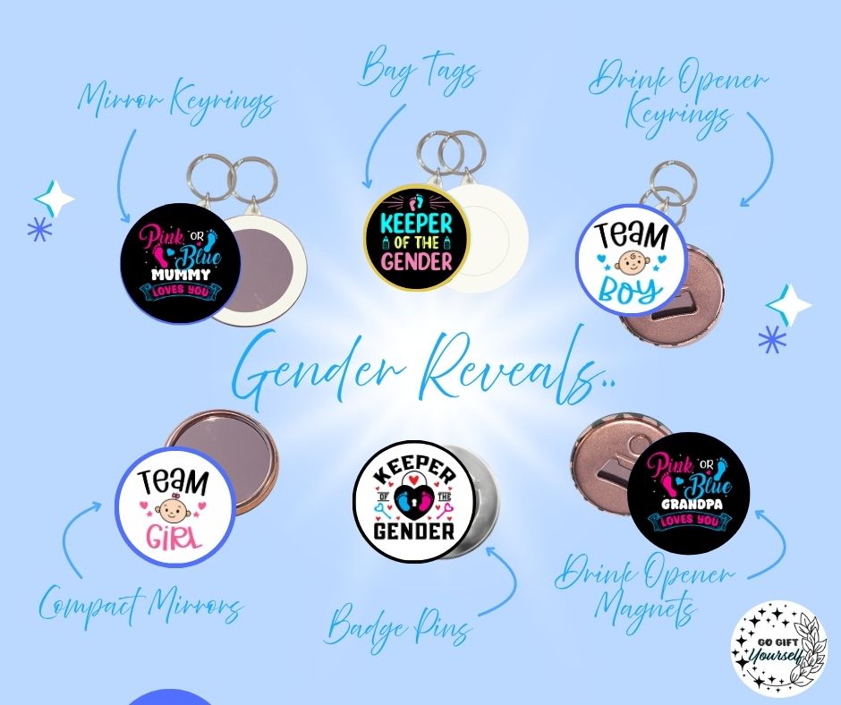 ✨ Gender Reveal 👶 | Badge Pins, Keyrings & More ✨
