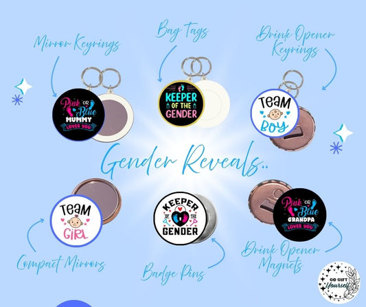 ✨ Gender Reveal 👶 | Badge Pins, Keyrings & More ✨